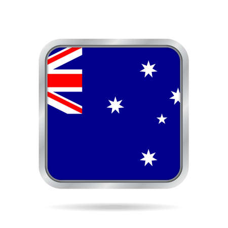 National flag of Australia. Shiny metallic gray square button with shadow.のイラスト素材