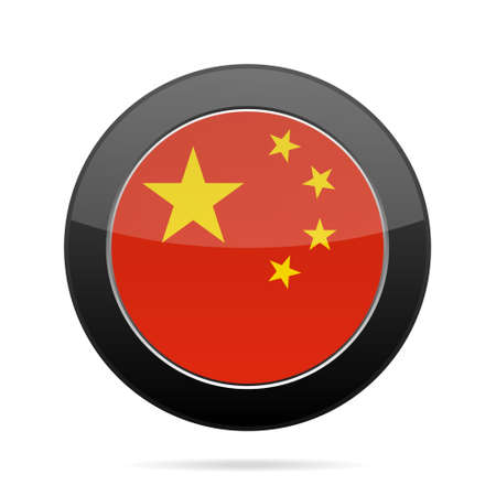 National flag of China. Shiny black round button with shadow.のイラスト素材