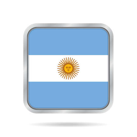 National flag of Argentina. Shiny metallic gray square button with shadow.のイラスト素材