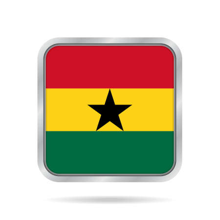 National flag of Ghana. Shiny metallic gray square button with shadow.のイラスト素材