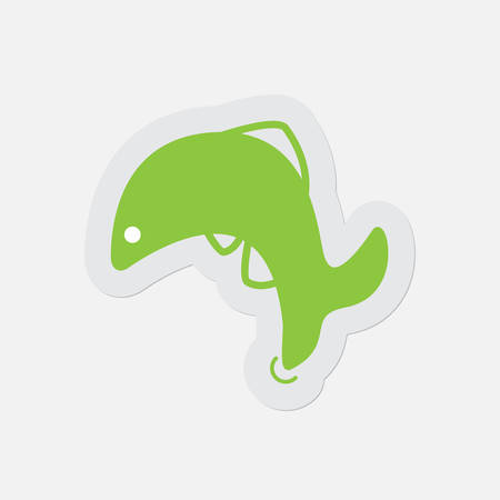 simple green icon with light gray contour and shadow - jumping fish, dolphin on a white backgroundのイラスト素材
