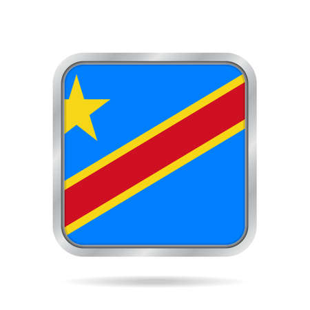 National flag Democratic Republic of the Congo. Shiny metallic gray square button with shadow.のイラスト素材