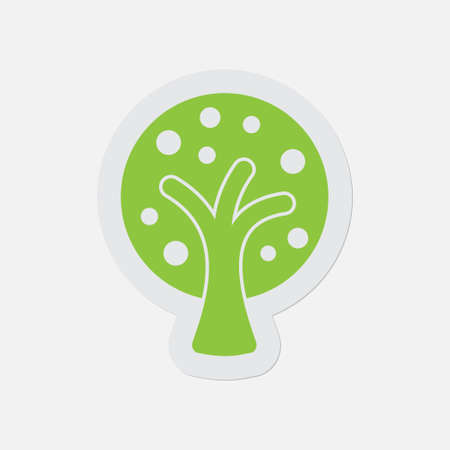 simple green icon, light gray contour and shadow - stylized tree with branches and fruits on a white backgroundのイラスト素材