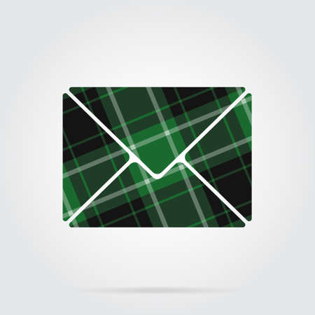 green, black isolated tartan icon with white stripes - mailing envelope and shadow in front of a gray backgroundのイラスト素材