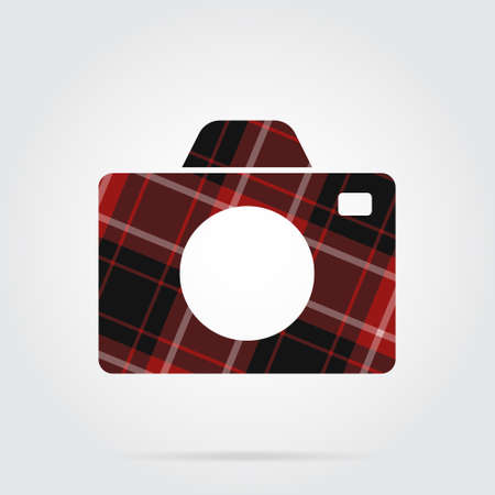 red, black isolated tartan icon with white stripes - camera and shadow in front of a gray backgroundのイラスト素材
