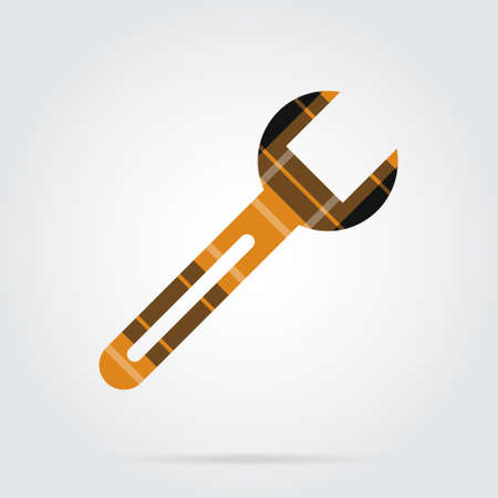 yellow, black isolated tartan icon with white stripes - spanner and shadow in front of a gray backgroundのイラスト素材