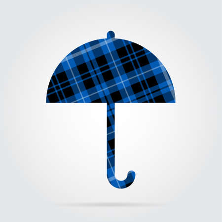 blue, black isolated tartan icon with white stripes - umbrella and shadow in front of a gray backgroundのイラスト素材
