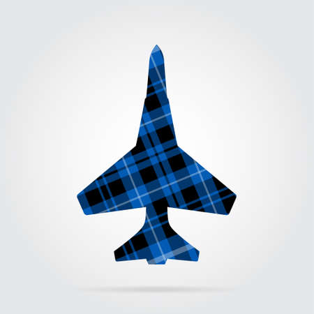 blue, black isolated tartan icon with white stripes - fighter and shadow in front of a gray backgroundのイラスト素材