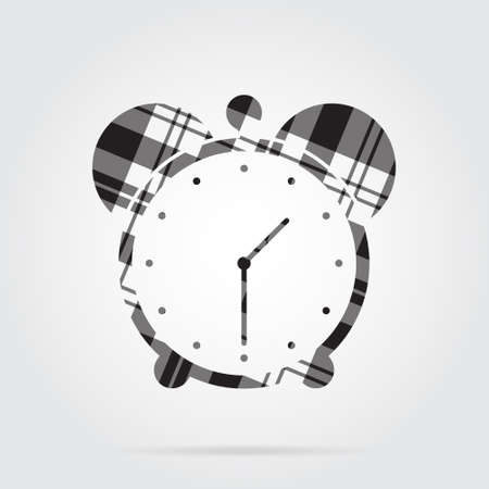 grayscale, gray, black isolated tartan icon with white stripes - alarm clock and shadow in front of a gray backgroundのイラスト素材