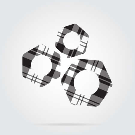 grayscale, gray, black isolated tartan icon with white stripes - three nuts and shadow in front of a gray backgroundのイラスト素材