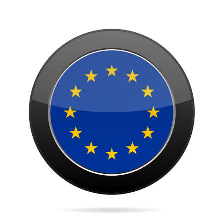 National flag of European Union, EU. Shiny black round button with shadow.のイラスト素材