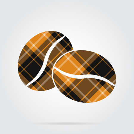 orange, black isolated tartan icon with white stripes - two coffee beans and shadow in front of a gray backgroundのイラスト素材