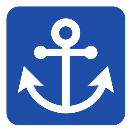 blue rounded square information road sign with white anchor iconのイラスト素材