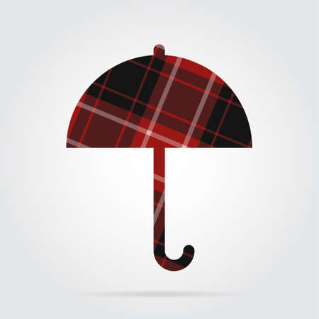 red, black isolated tartan icon with white stripes - umbrella and shadow in front of a gray backgroundのイラスト素材