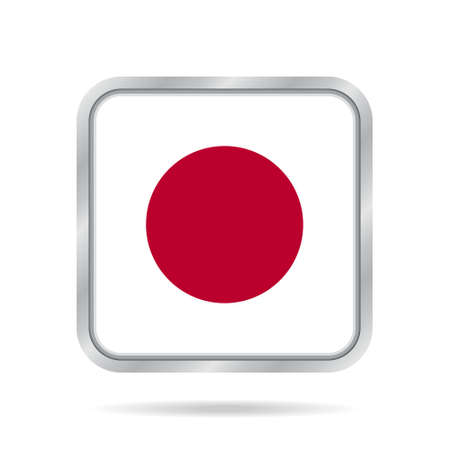 National flag in shiny metallic gray square pin with shadow.のイラスト素材