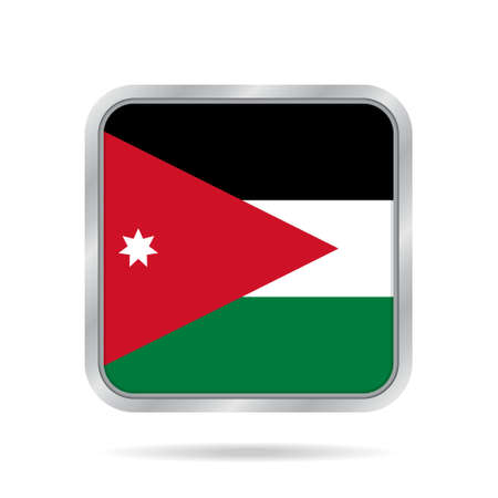 National flag of Jordan. Shiny metallic gray square button with shadow.のイラスト素材