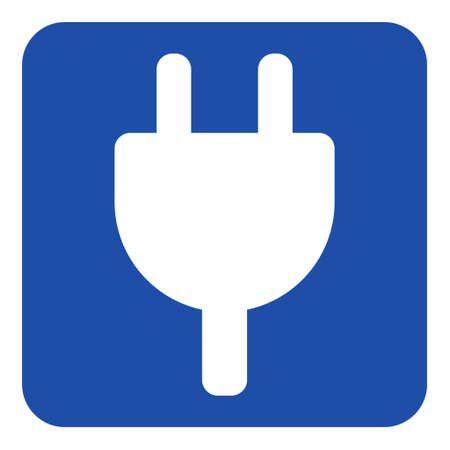 blue rounded square information road sign with white electrical plug symbol iconのイラスト素材
