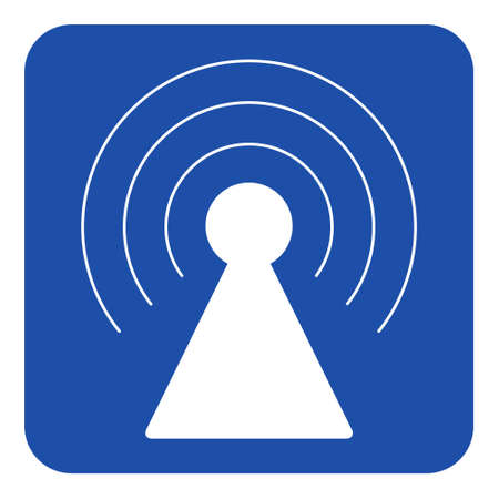 Blue rounded square information road sign with white transmitter tower icon.のイラスト素材