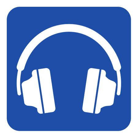 Blue rounded square information road sign with white headphones icon.のイラスト素材