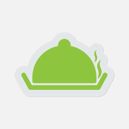 simple green icon with light gray contour and shadow - serving tray with lid and smoke on a white backgroundのイラスト素材