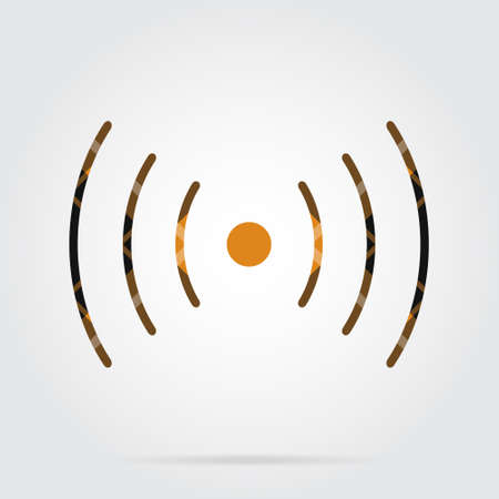 orange, black isolated tartan icon with white stripes - sound or vibration symbol and shadow in front of a gray backgroundのイラスト素材
