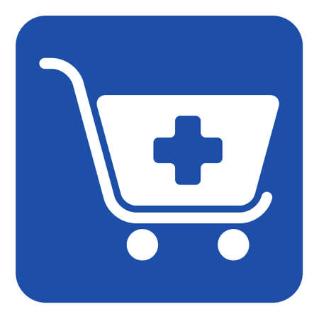 Blue rounded square information road sign with white shopping cart plus, add icon.のイラスト素材