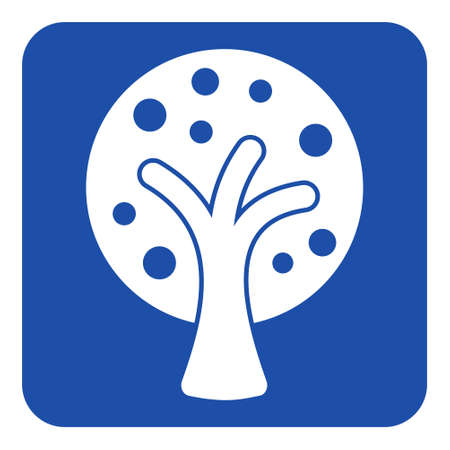 Blue rounded square information road sign - white stylized tree with branches and fruits iconのイラスト素材