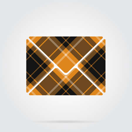 Orange, black isolated tartan icon with white stripes - mailing envelope and shadow in front of a gray backgroundのイラスト素材