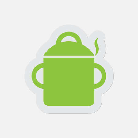 simple green icon with light gray contour and shadow - cooking pot with smoke on a white backgroundのイラスト素材