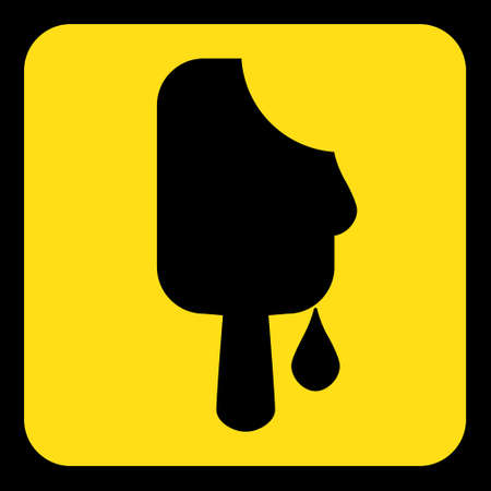 yellow rounded square information road sign with black melting stick ice cream icon and frameのイラスト素材