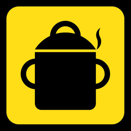 yellow rounded square information road sign - black cooking pot with smoke icon and frameのイラスト素材