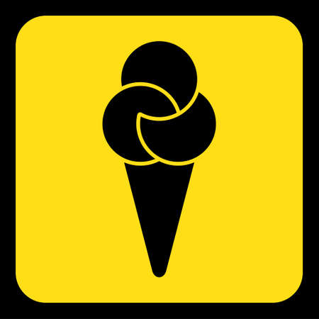 yellow rounded square information road sign - black ice cream with three scoops icon and frameのイラスト素材