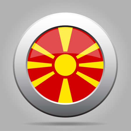 National flag of Macedonia. Shiny metal gray round button with shadow.のイラスト素材