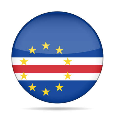 National flag of Cape Verde. Shiny round button with shadow.