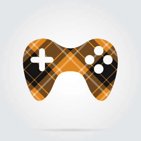 orange, black isolated tartan icon with white stripes - gamepad and shadow in front of a gray backgroundのイラスト素材