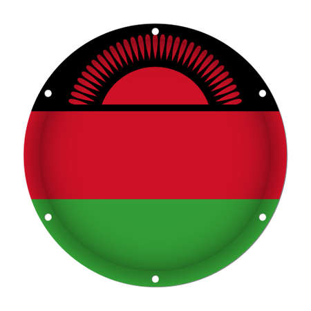 round metallic flag of Malawi with six screw holes in front of a white backgroundのイラスト素材