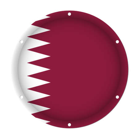 round metallic flag of Qatar with six screw holes in front of a white backgroundのイラスト素材
