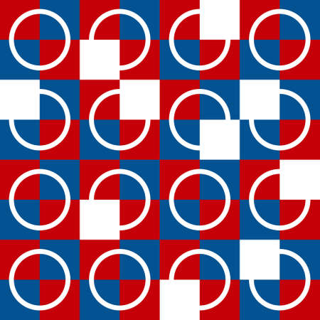 seamless illustration - red, blue and white checkered squares tile pattern with white circlesのイラスト素材