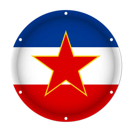 round metallic flag of Yugoslavia with six screw holes in front of a white backgroundのイラスト素材