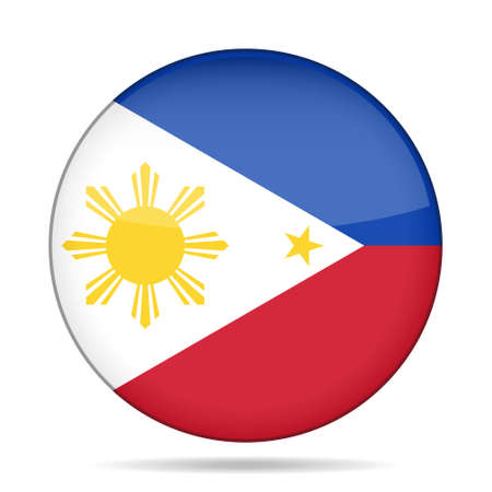 National flag of Philippines. Shiny round button with shadow.のイラスト素材