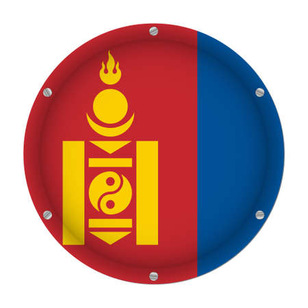 round metallic flag of Mongolia with six screws in front of a white backgroundのイラスト素材