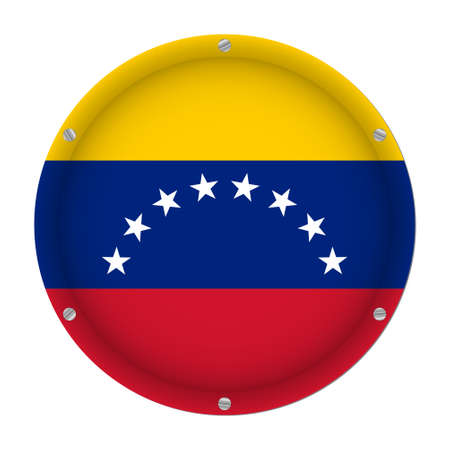 round metallic flag of Venezuela with six screws in front of a white backgroundのイラスト素材