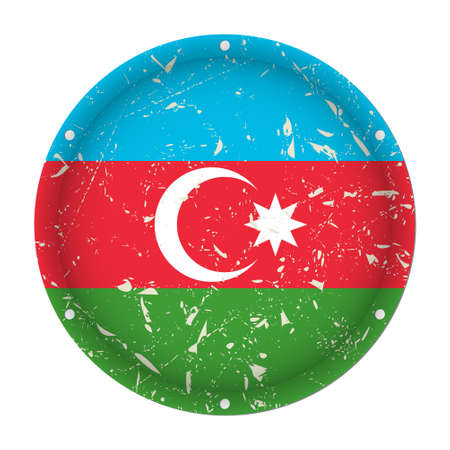Azerbaijan - round metallic scratched flag with six screw holes in front of a white backgroundのイラスト素材