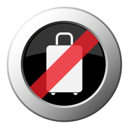 suitcase - ban round metallic push button with white icon on black and diagonal red stripeのイラスト素材