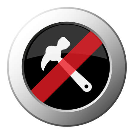 claw hammer - ban round metallic push button with white icon on black and diagonal red stripeのイラスト素材