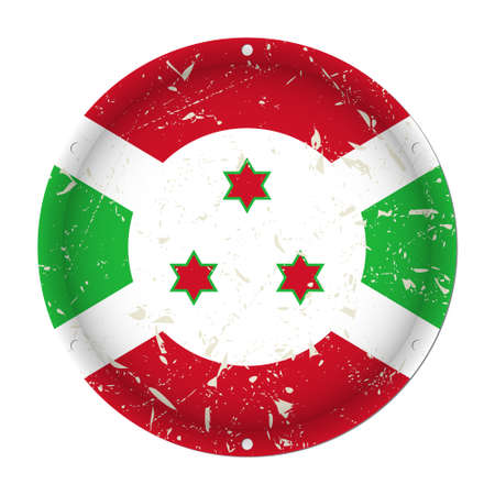Burundi - round metallic scratched flag with six screw holes in front of a white backgroundのイラスト素材