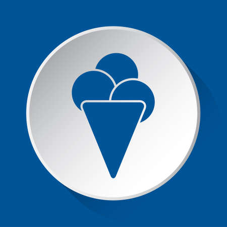 ice cream with three scoops - simple blue icon on white button with shadow in front of blue square backgroundのイラスト素材
