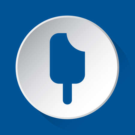 stick ice cream - simple blue icon on white button with shadow in front of blue square backgroundのイラスト素材