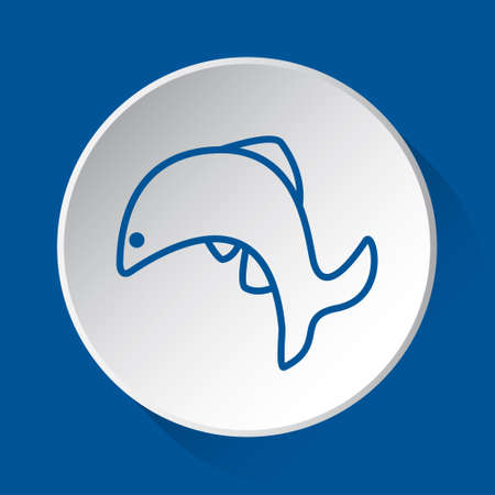 jumping fish, dolphin - simple blue icon on white button with shadow in front of blue square backgroundのイラスト素材