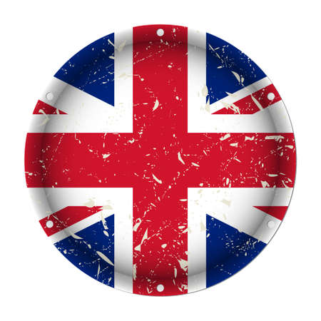 United Kingdom - round metallic scratched flag with six screw holes in front of a white backgroundのイラスト素材
